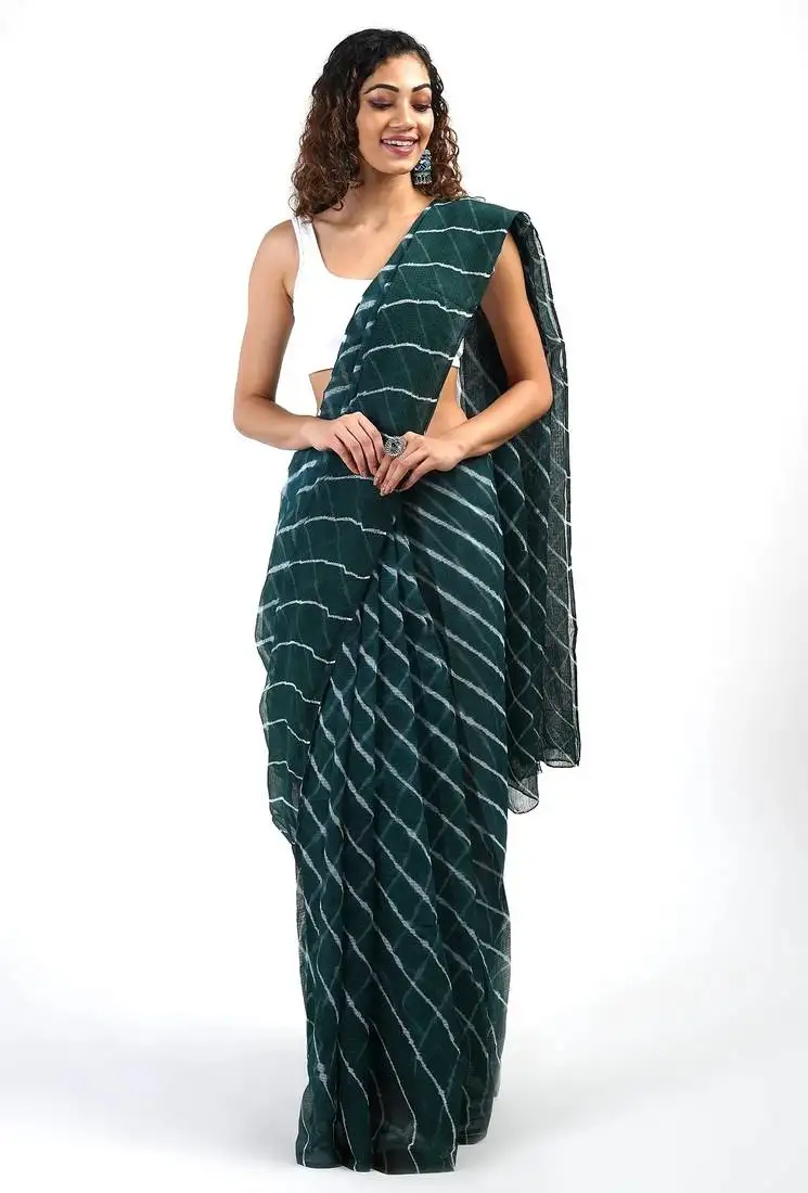 Green kota chex fabric leheriya print saree