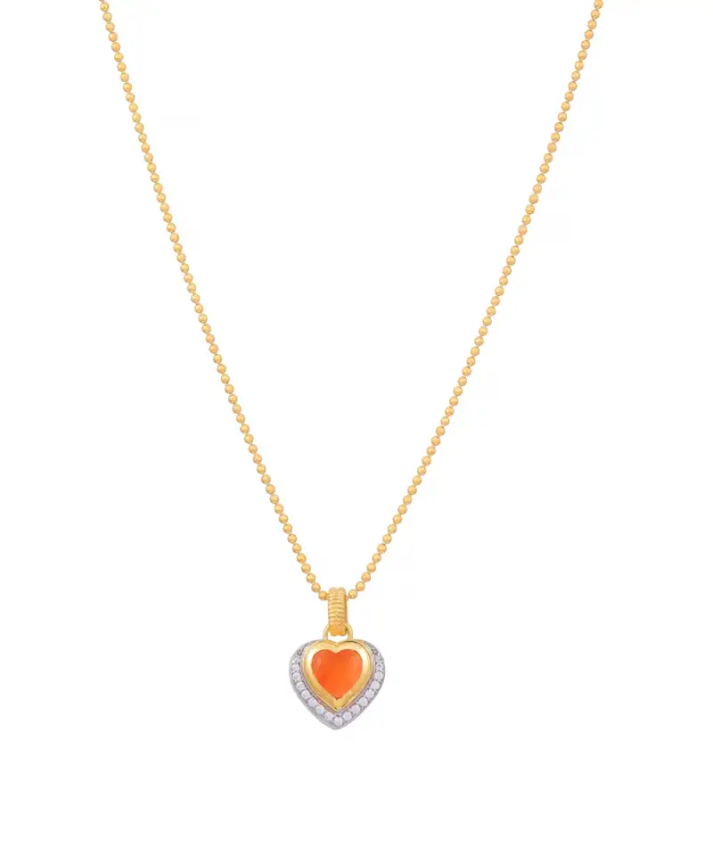 Yellow gold plated cara heart studded pendant
