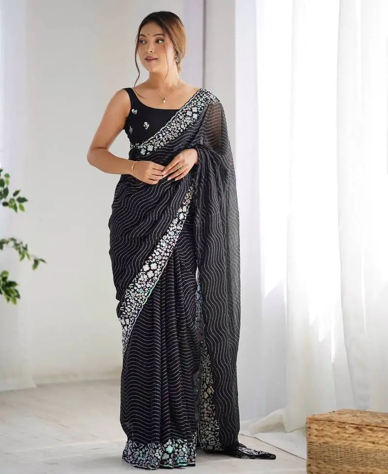 Black georgette embroidered saree