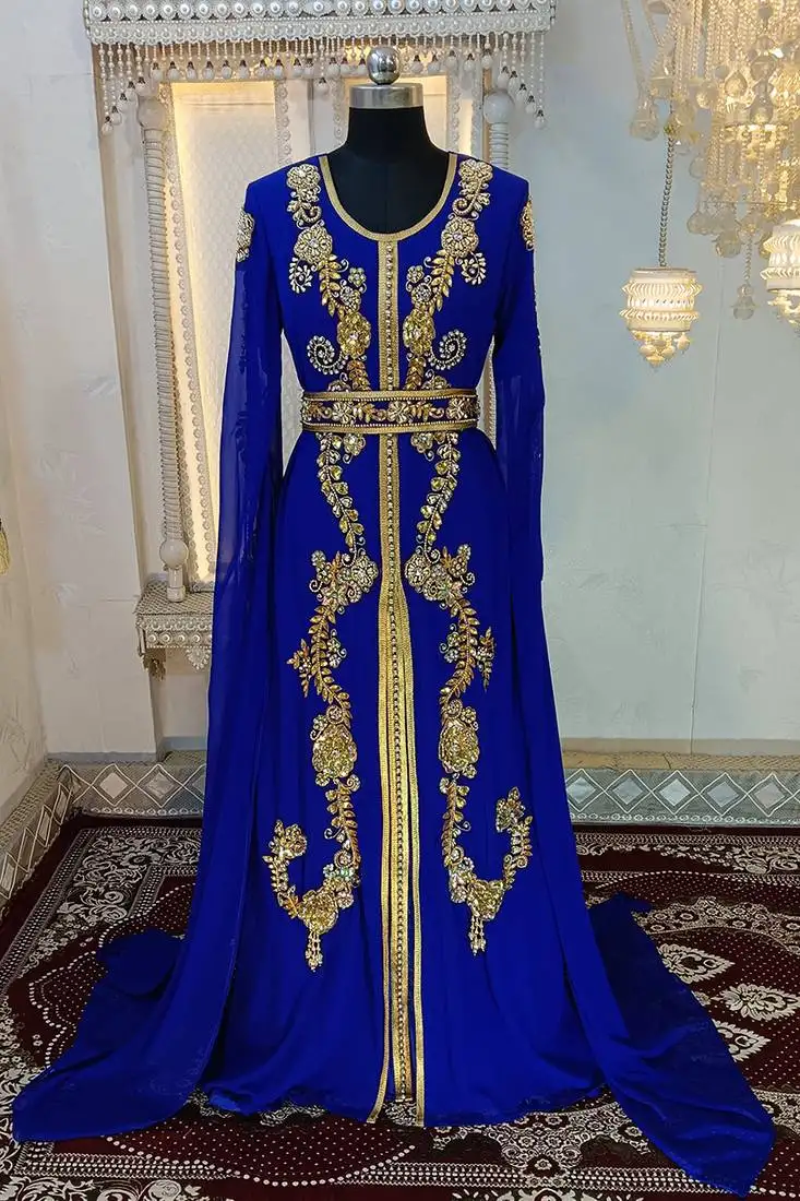 Royal blue designer moroccan wedding kaftan
