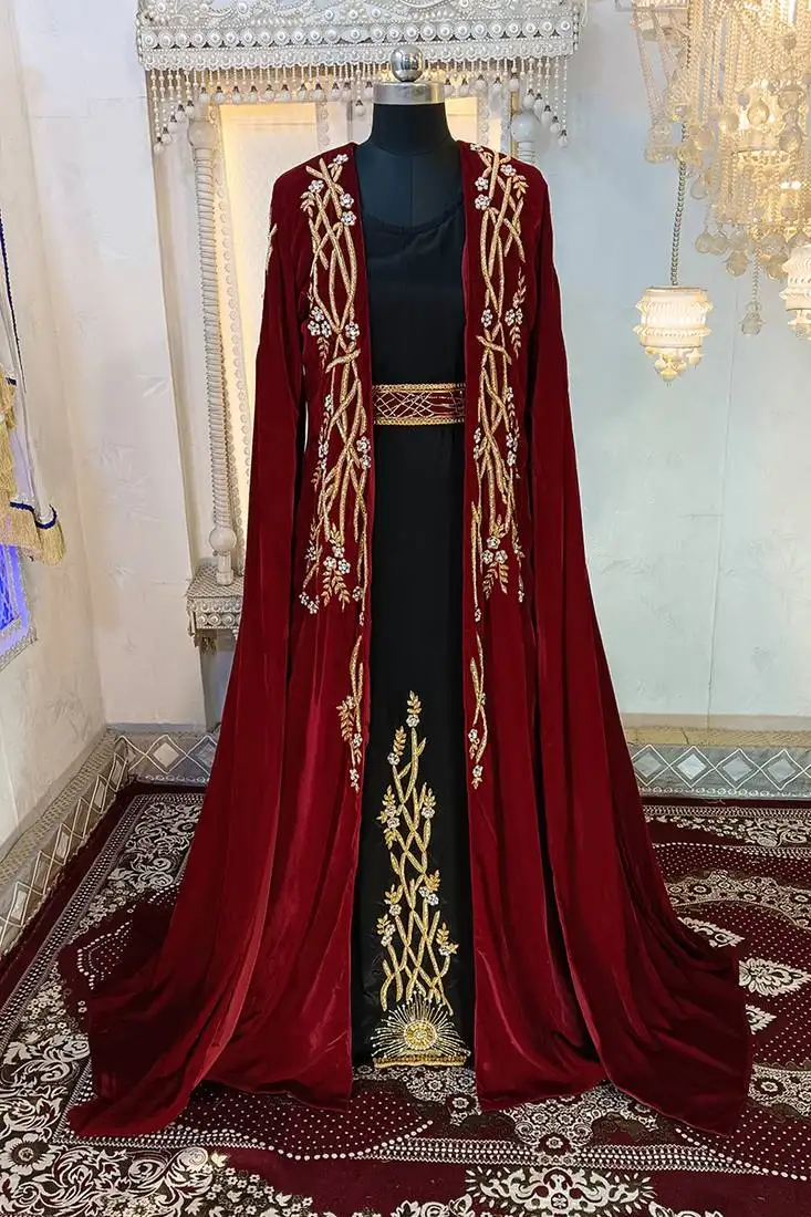 Maroon and black islamic wedding designer moroccan kaftan
