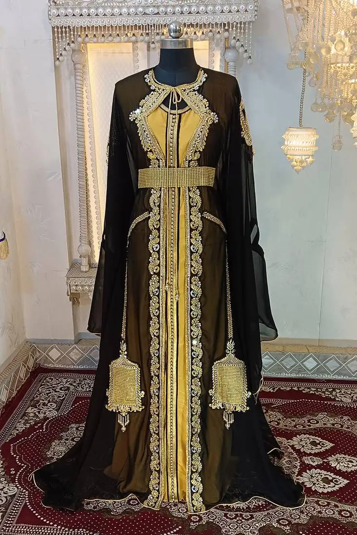 Black and gold designer moroccan party wear kaftan