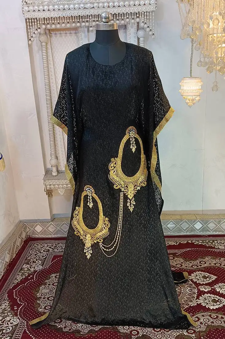 Black designer embroidery islamic takchita kaftan