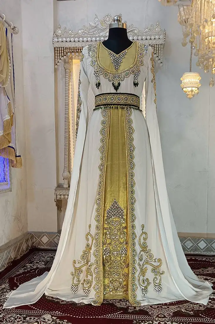 White and gold unique wedding moroccan kaftans