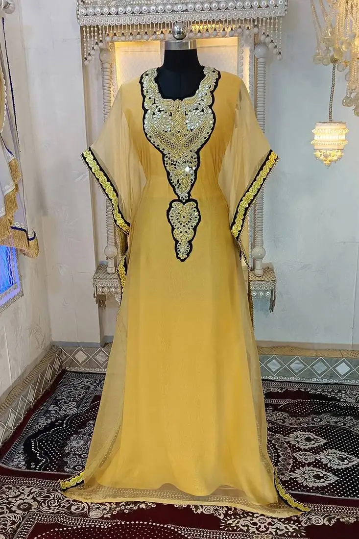 Beige and black designer islamic takchita kaftan