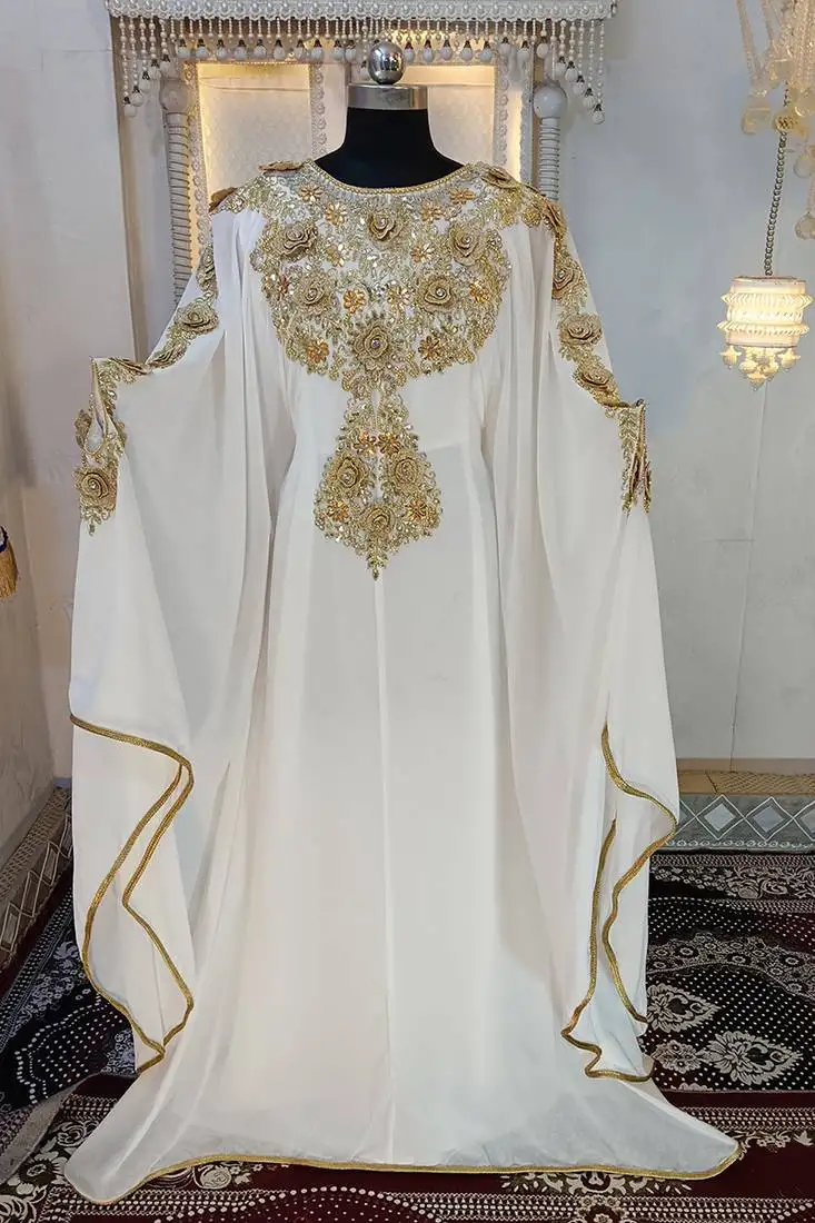 White designer islamic wedding long kaftan