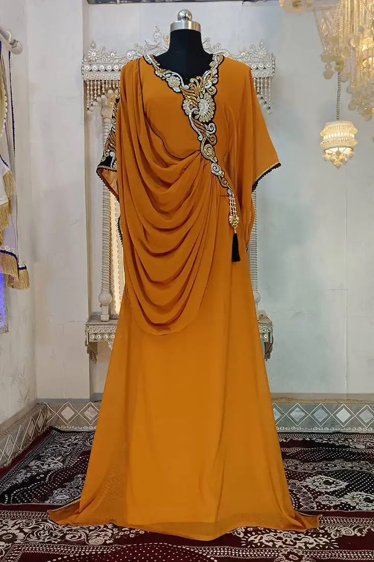 Mustard islamic party wear kaftan dress