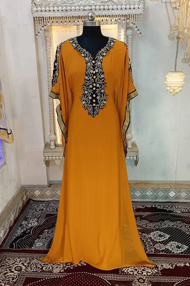 Mustard designer islamic arabic caftan