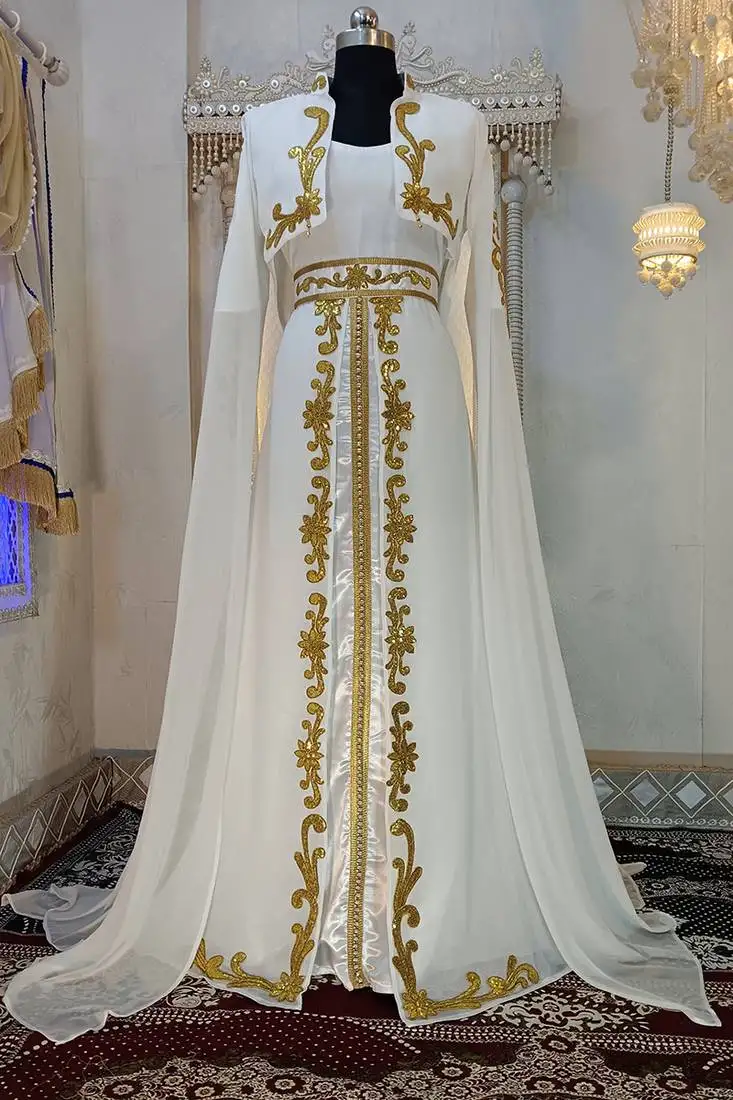 White and gold arabic takchita wedding kaftan