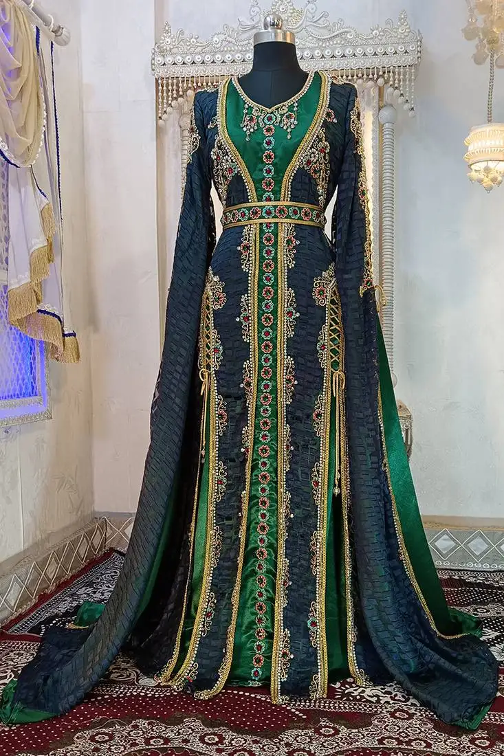 Darkgrey and bottlegreen wedding moroccan kaftan