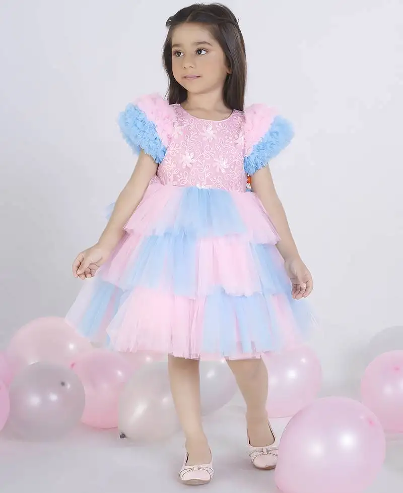 Blue floral embellished party frock