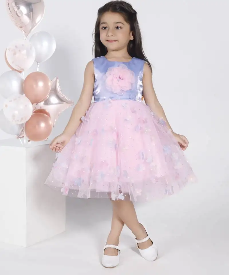 Baby pink floral applique party frock
