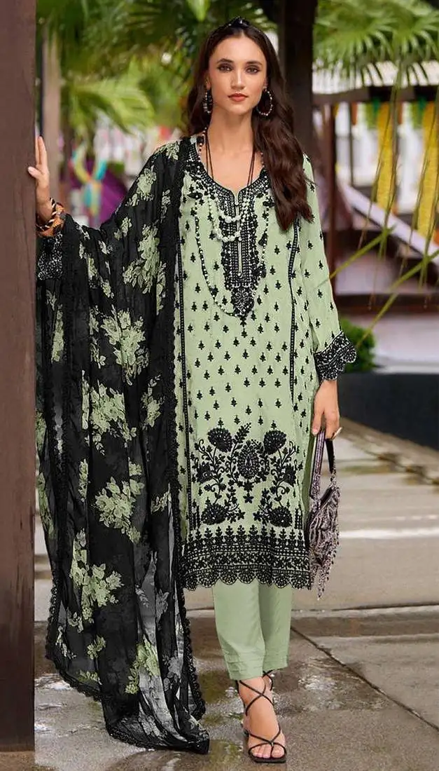 Green embroidered georgette semi-stitched pakistani salwar suit semi stitched