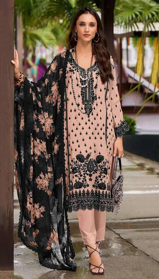 Orange embroidered georgette semi-stitched pakistani salwar suit semi stitched