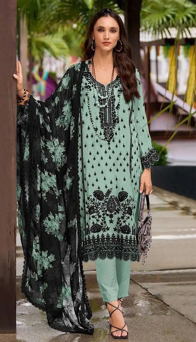 Sky blue embroidered georgette semi-stitched pakistani salwar suit semi stitched