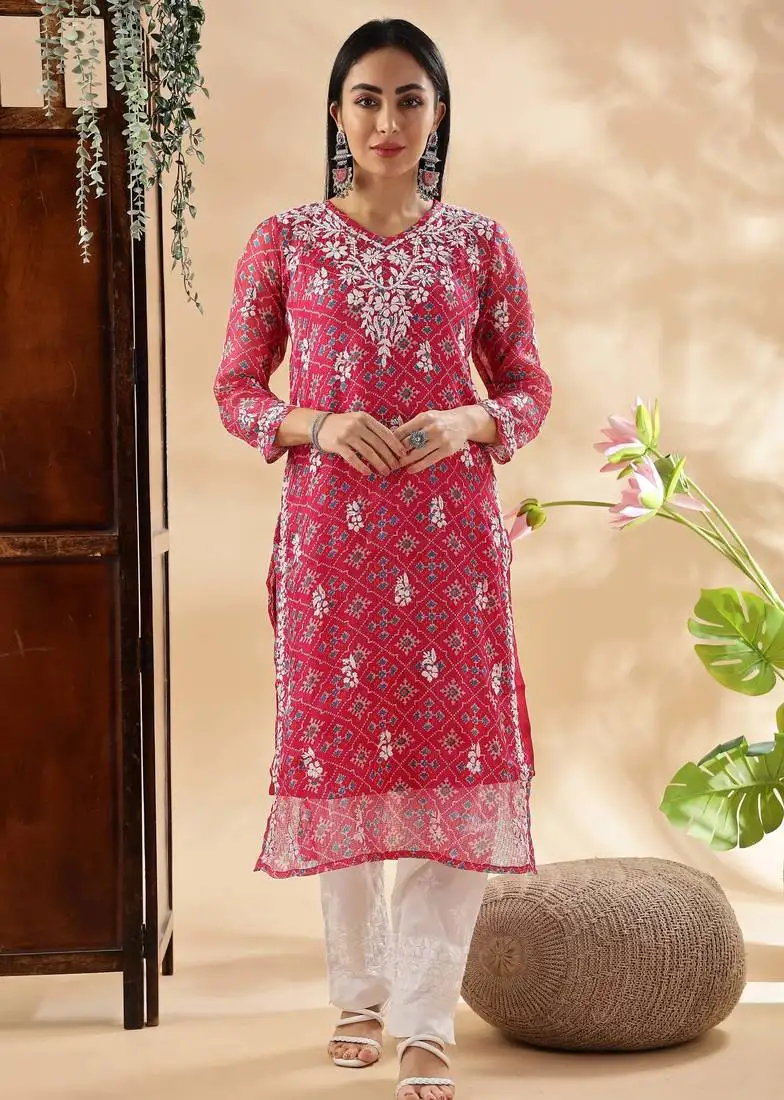 Floral embroidered chikankari straight kurta