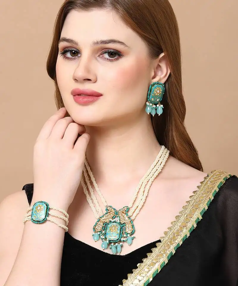 Neela kangan necklace with earring jewellery set