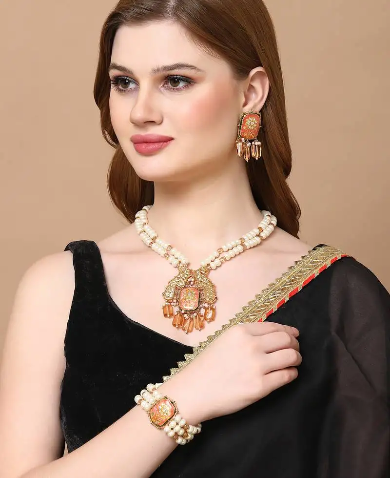 Terracotta necklace with earring jewellery set