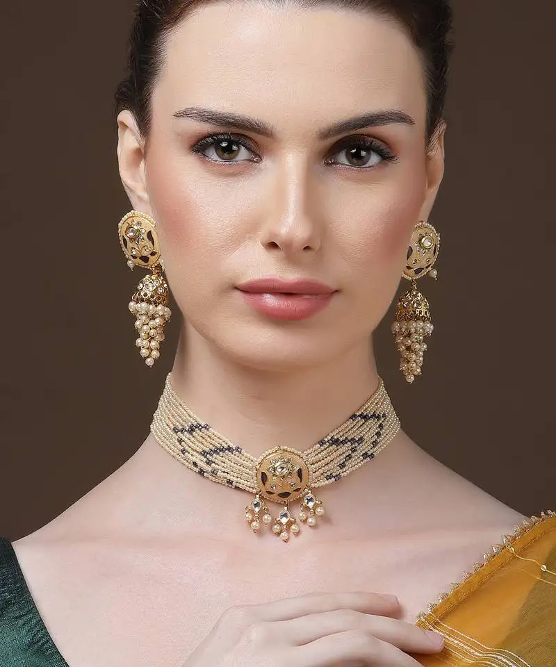 Opal chokar with earrings jewellery set