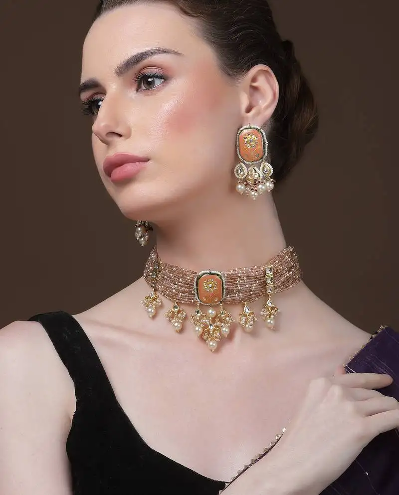 Topaz chokar with earrings jewellery set