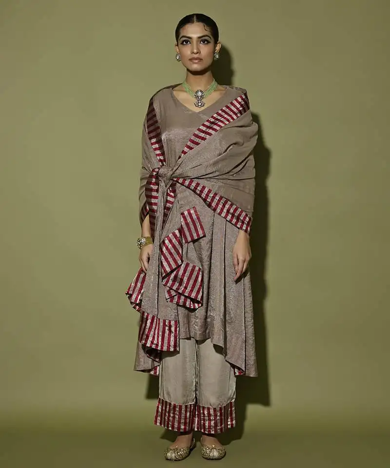 Grey plain satin kurta set