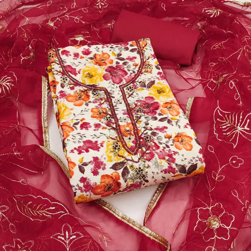 Women's multi unstitched printed jam cotton dress material