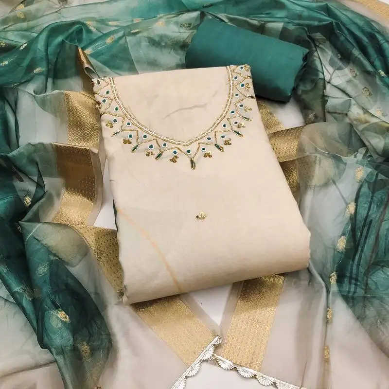 Women's multi unstitched printed cemric cotton dress material