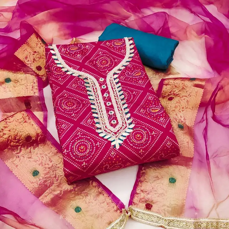 Women's pink unstitched printed cembric cotton dress material