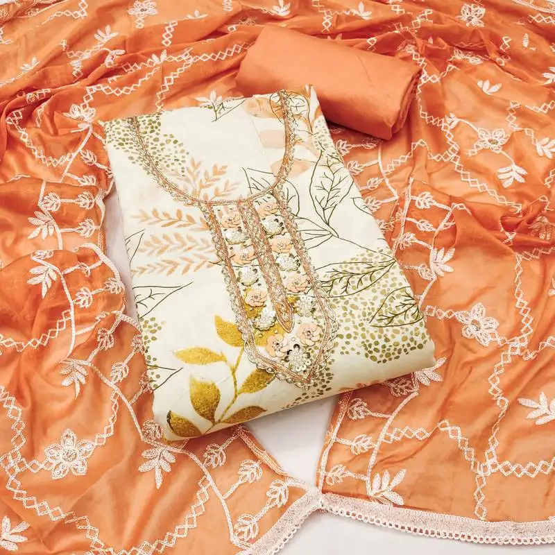 Women's multi unstitched handwork jaam cotton dress material