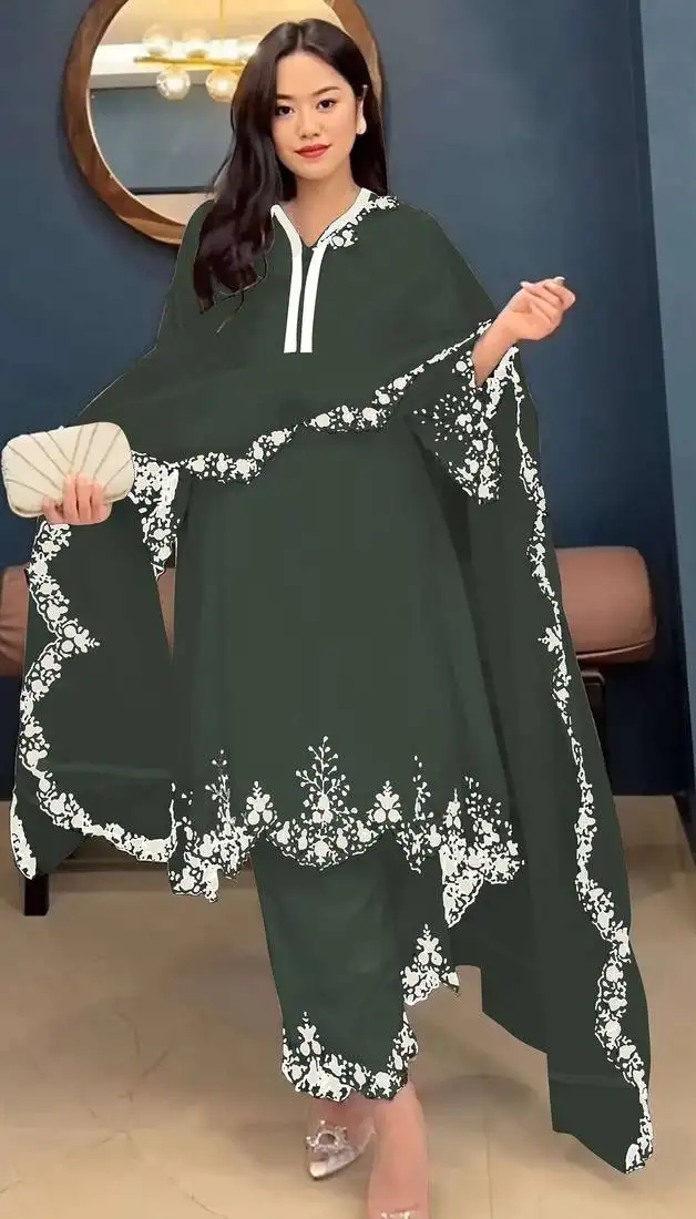 Green embroidered faux georgette salwar suit semi stitched