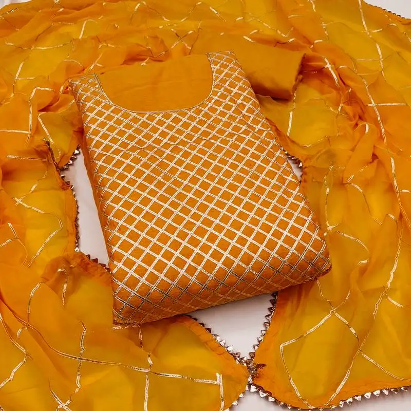 Women's orange unstitched embroiderd modal chanderi dress material