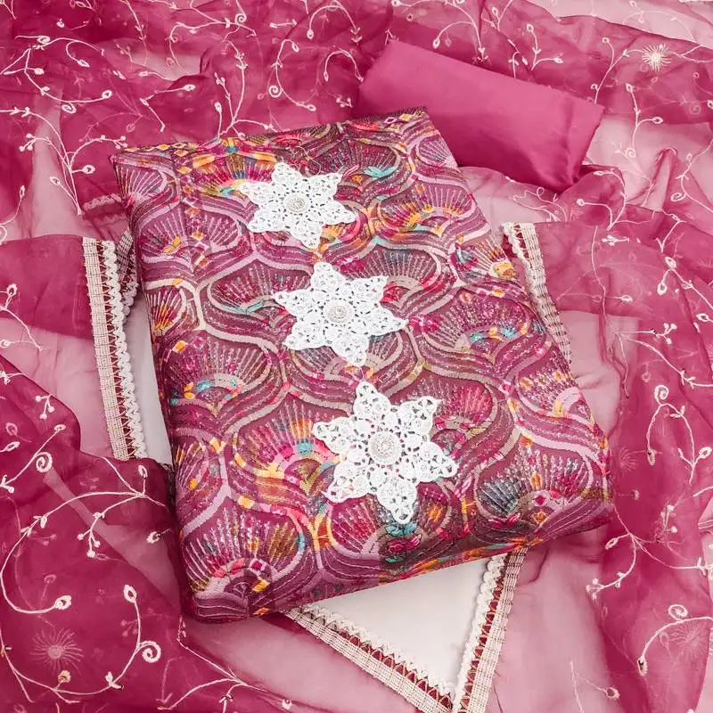 Women's multi unstitched embroiderd roman cotton silk dress material