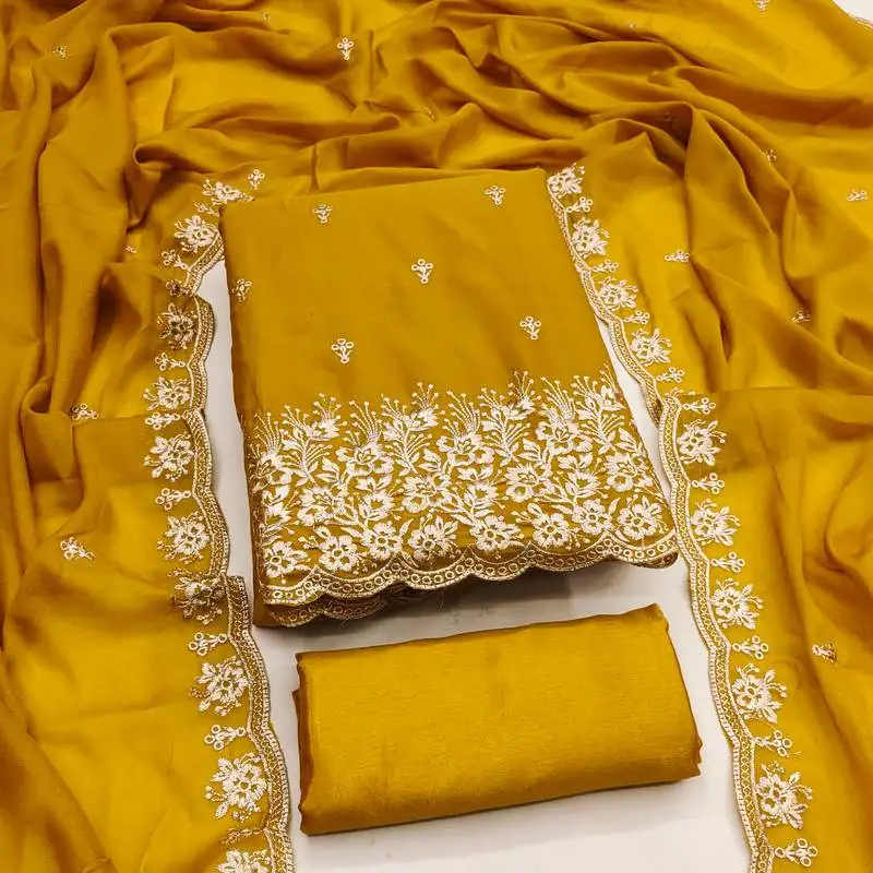 Women's mehandi unstitched embroiderd georgette dress material