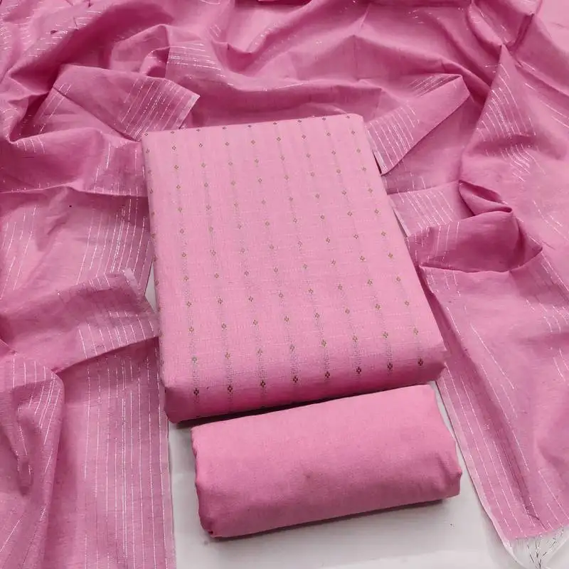 Women's pink unstitched woven cotton jacquard dress material