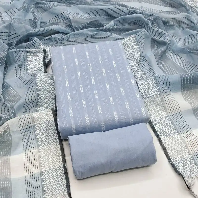 Women's grey unstitched woven cotton jacquard dress material