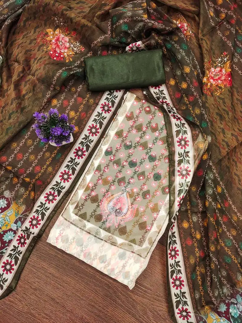 Women's multi unstitched printed organza dress material