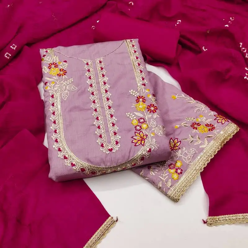 Women's pink unstitched embroiderd jalpari cotton dress material