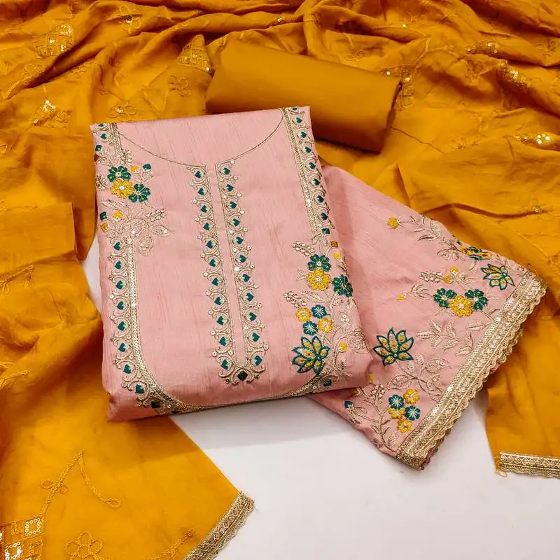 Women's peach unstitched embroiderd jalpari cotton dress material