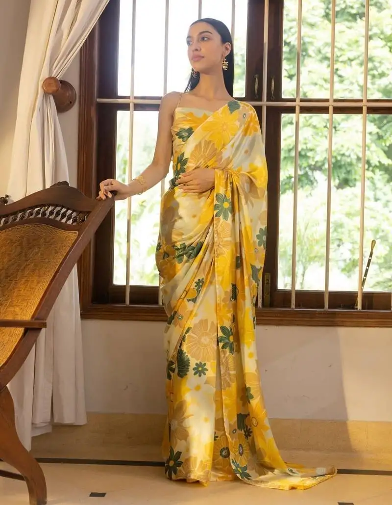 Yellow elegant digital printed saree