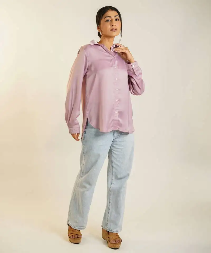 Blue printed italin sathin shirt