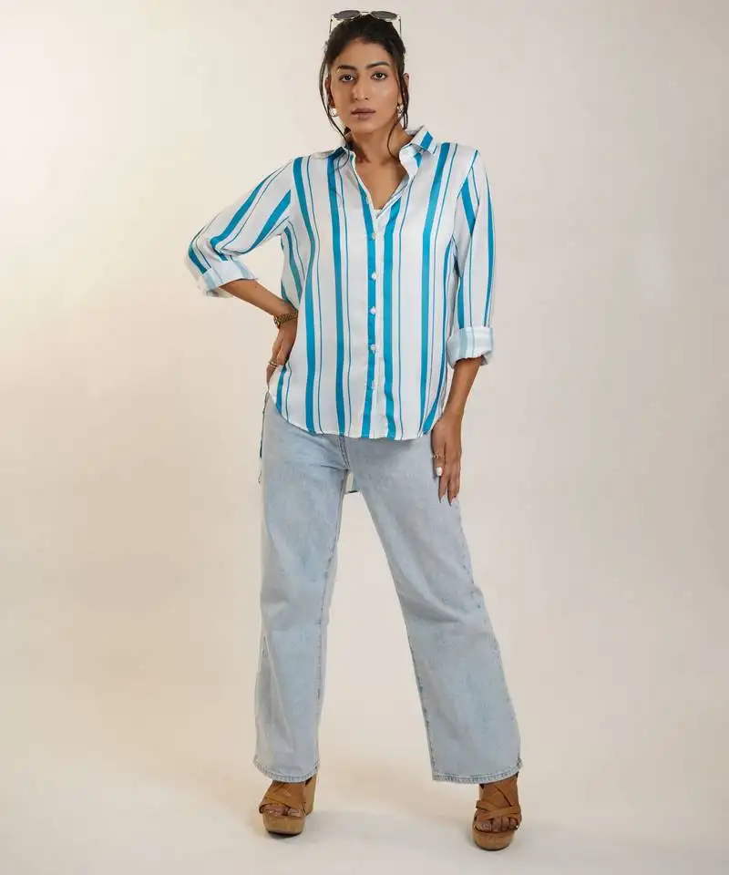 Blue printed linen digital printed