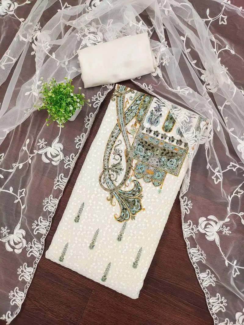 Women's multi unstitched embroidered georgette dress material