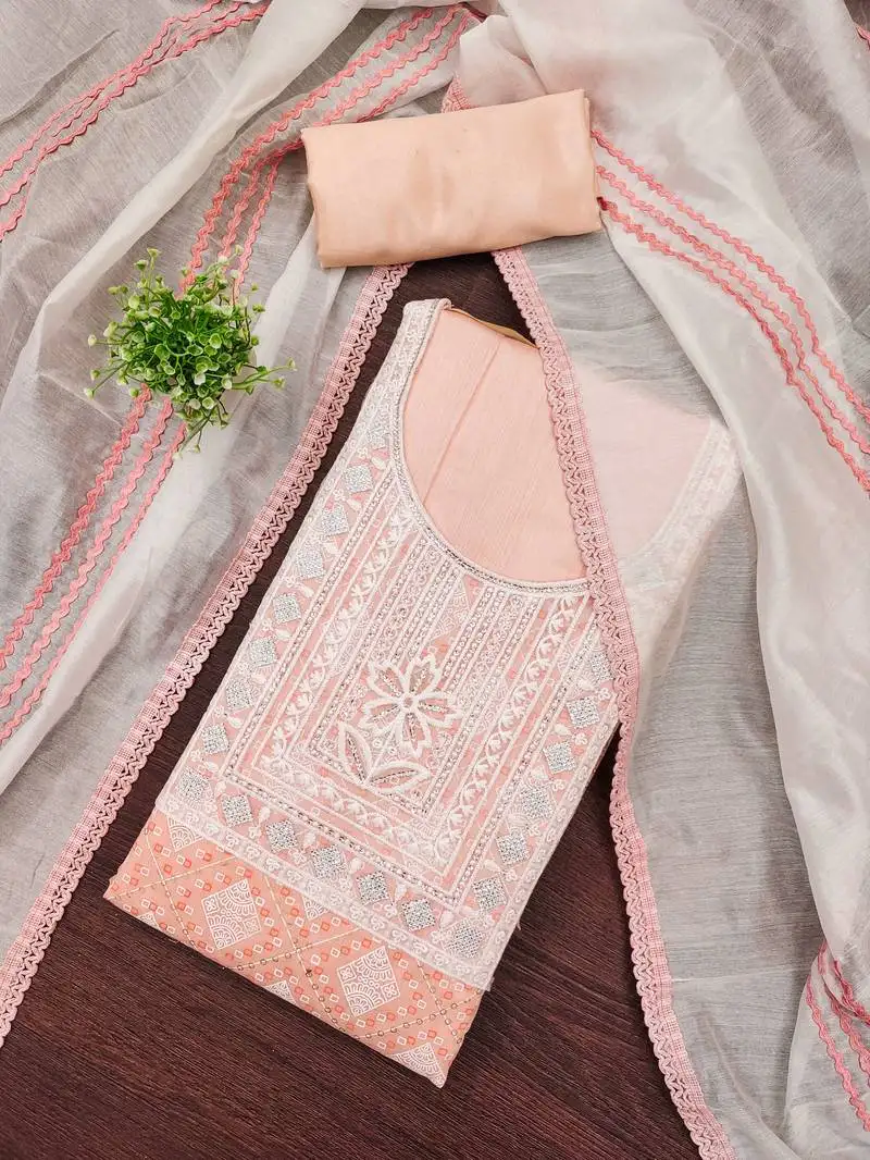 Women's multi unstitched embroidered modal silk dress material