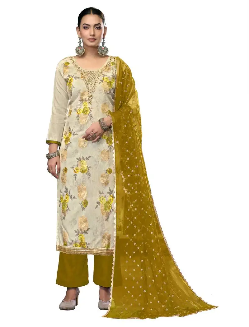 Women's multi unstitched embroidered viscose banarasi dress material