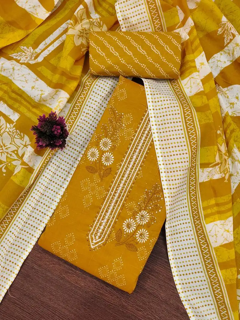 Women's light green unstitched embroiderd cotton dress material