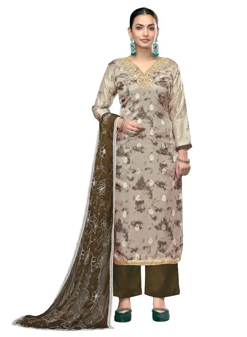 Women's multi unstitched embroidered organza banarasi dress material