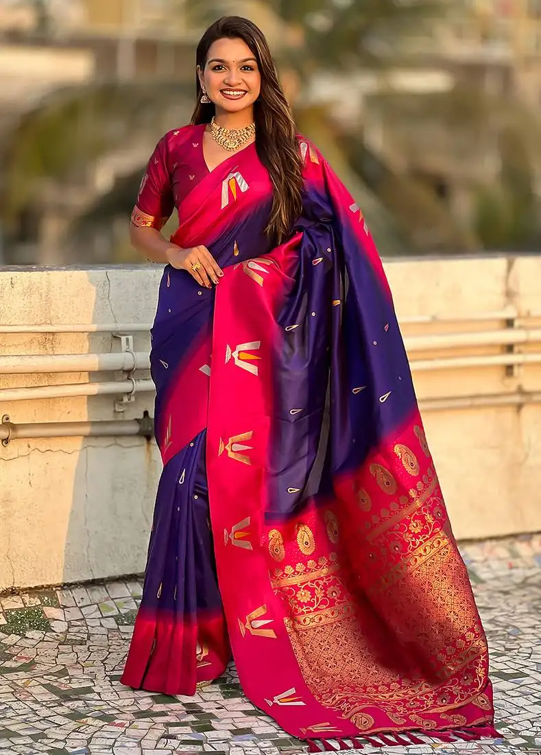 Blue balaji tilak woven soft silk blend saree