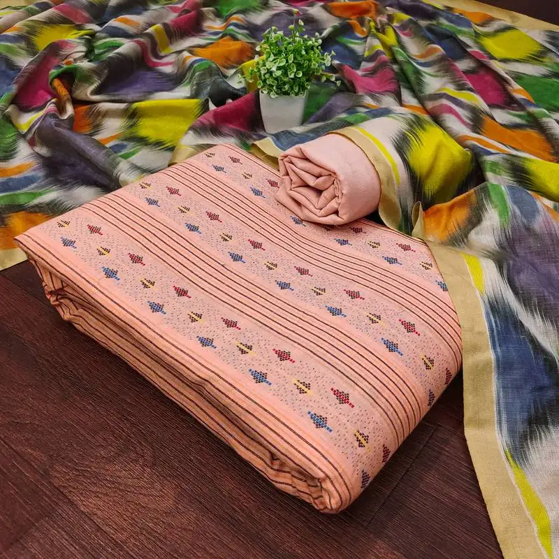 Women's peach unstitched weaving cotton jacquard dress material