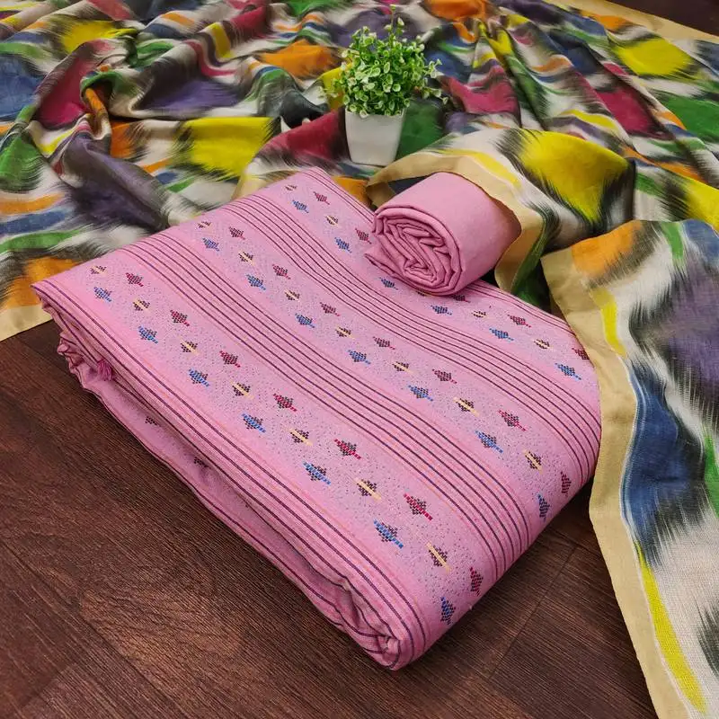 Women's pink unstitched weaving cotton jacquard dress material