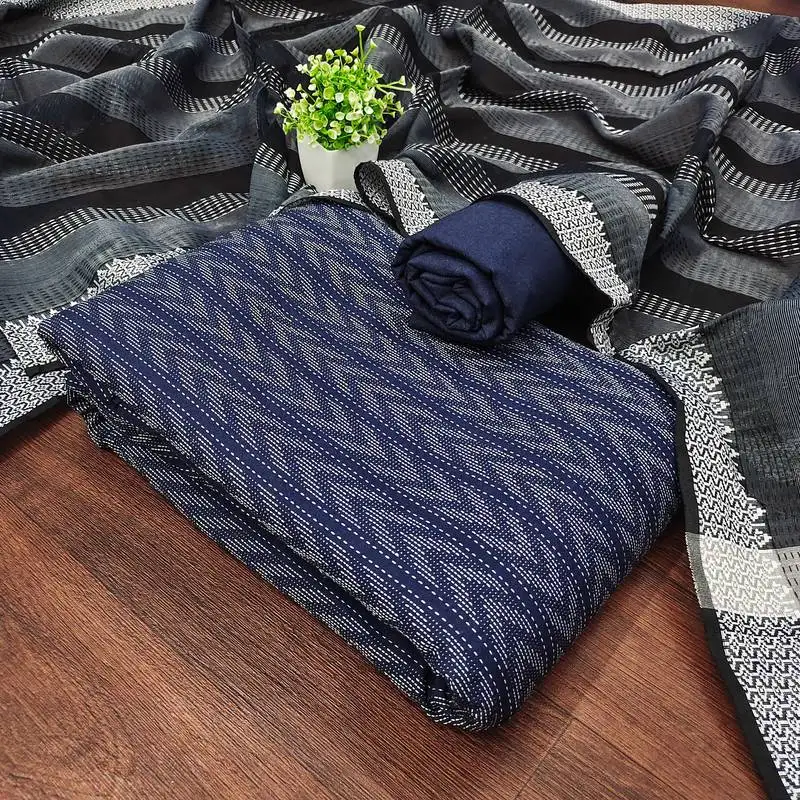 Women's blue unstitched weaving cotton jacquard dress material